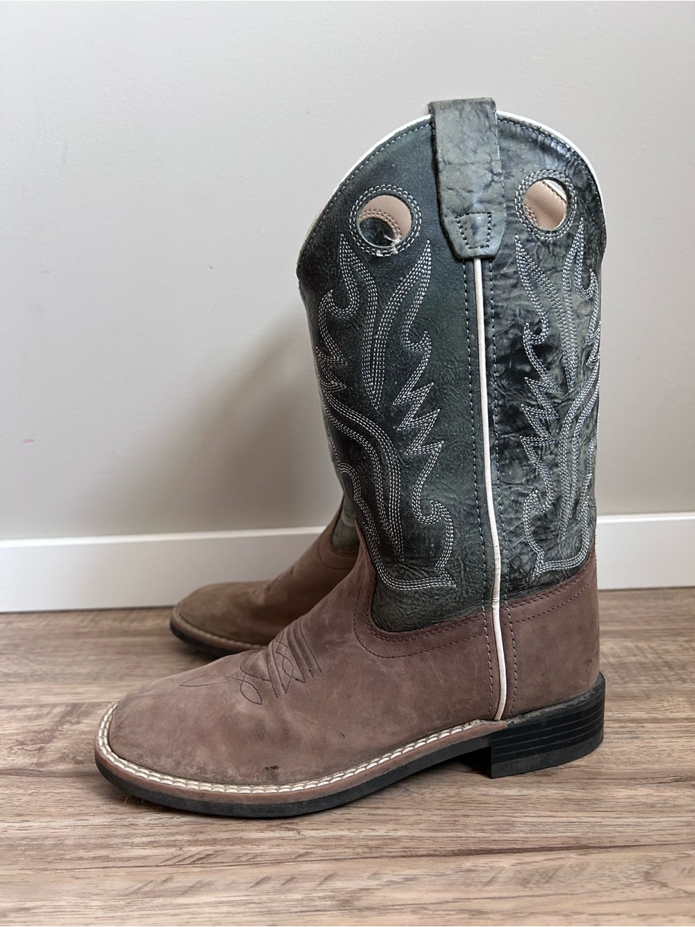 Old West leather Brown Dark Green white Western Cowboy cowgirl Boots rodeo farm